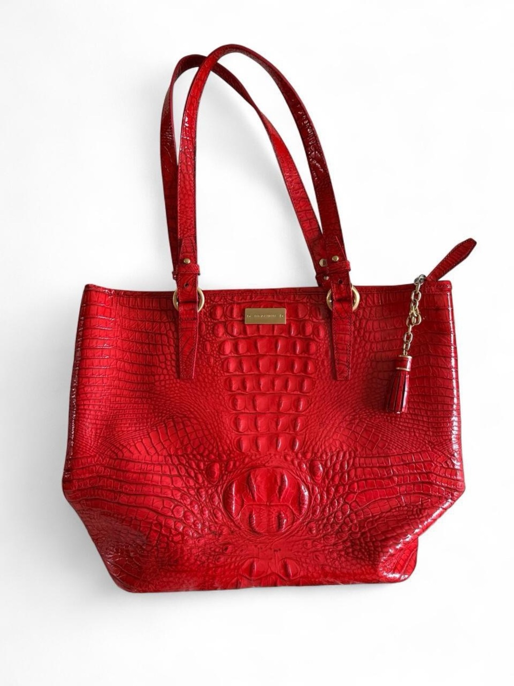 BRAHMIN Asher Red Croc-Embossed Tote Bag